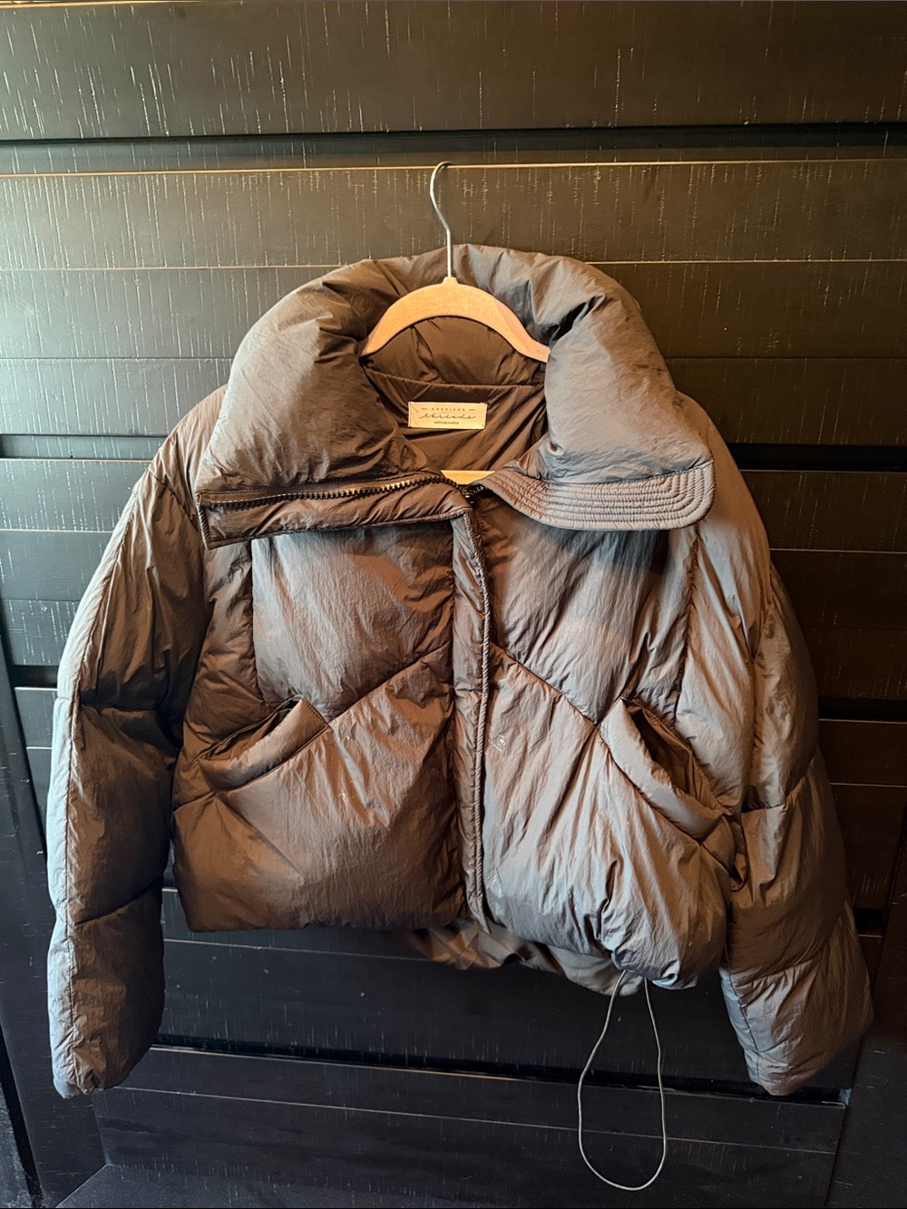 American Threads Short Puffer Jacket in Dark Brown